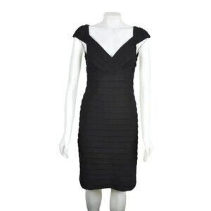 NWT  Striking Black Cap Sleeve Bodycon Black Pencil Dress LBD Size Large